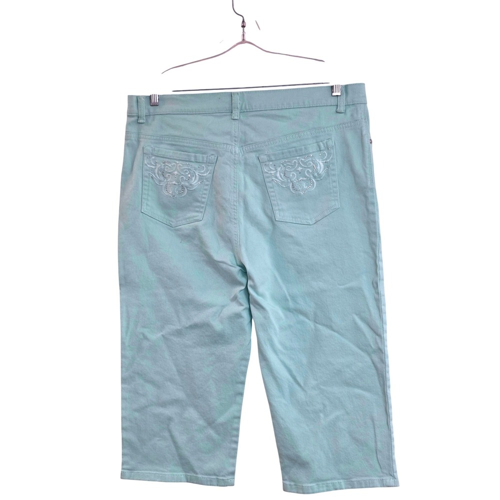 Gloria Vanderbilt Amanda Capri Mint Green Embroidered Pocket Jeans 16P Petite - Picture 2 of 9